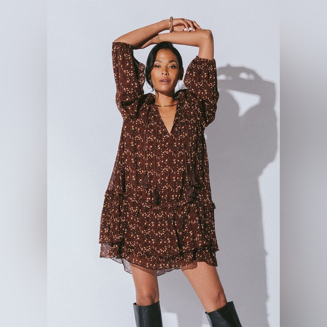 Cleobella Jaselynn Mini Floral Dress Women's Size S Nwot Brown